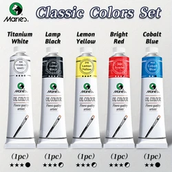 5pcs Marie's Oil Paints Set,50ml/1.7fl. oz x 5 Tubes,Professional Rich Pigments Kit,Vibrant Variety of Smooth Colors for Artists