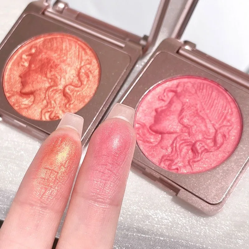 Colorete tridimensional en relieve para chica joven, colorete dorado naranja brillante, maquillaje de sujeción delicado y tierno Natural, colorete rosa de baja saturación