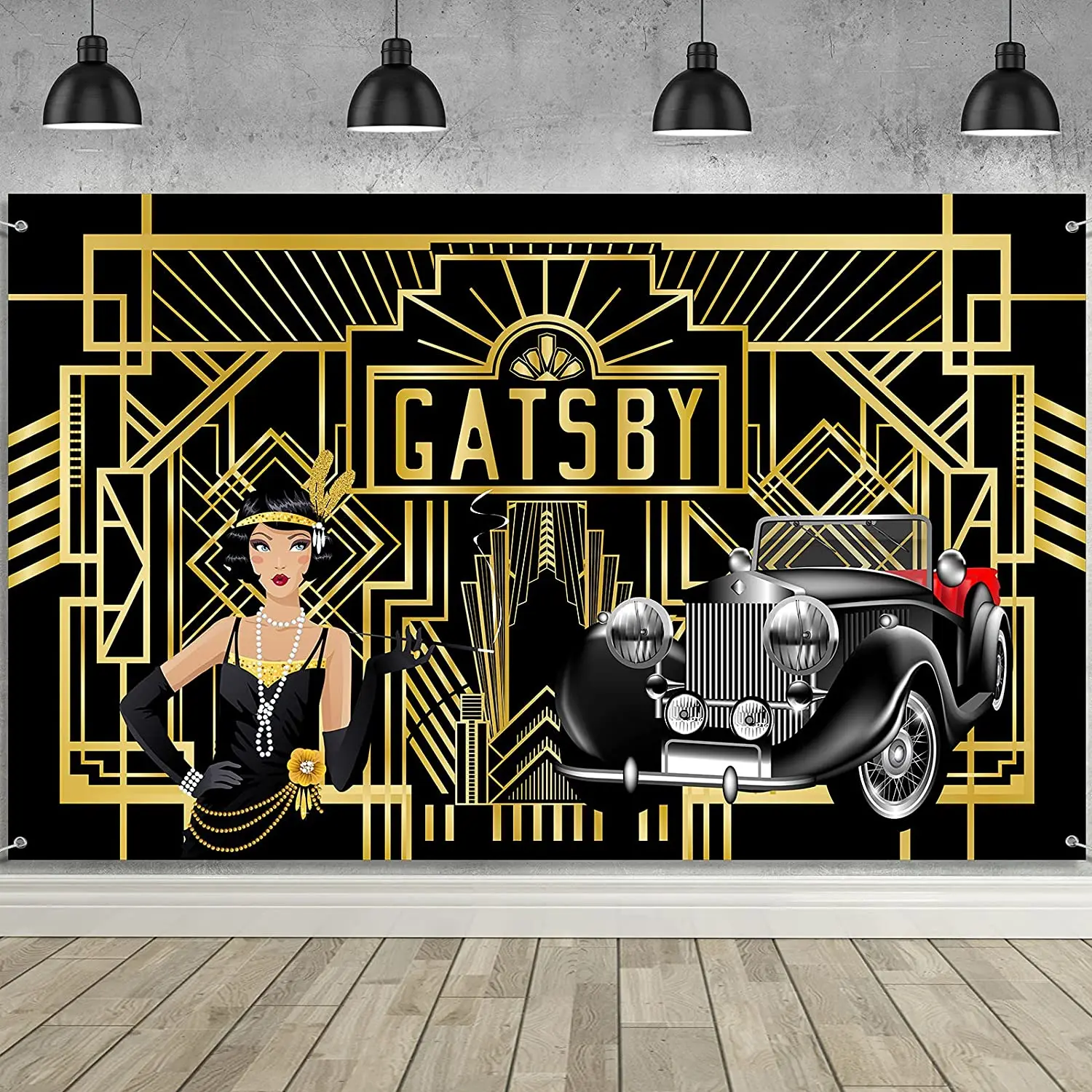 

1920s Photography Backdrop Black And Gold Roaring 20s Gatsby Birthday Party Background For Wedding Art Vintage Dance Jazz