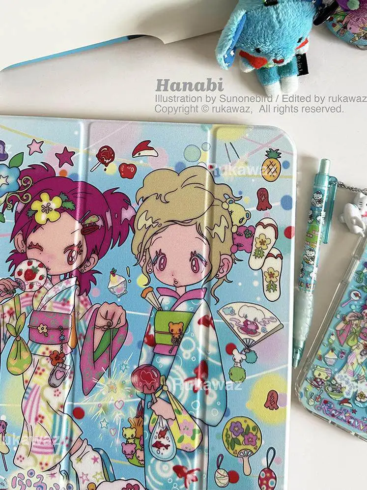 Funda para iPad con diseño de chicas japonesas con peces dorados, estilo anime, para iPad Pro 11 13in 2025, iPad Pro 12.9in, Air7 10ª y 11ª generación, M4/5, MINI 3, con tapa plegable
