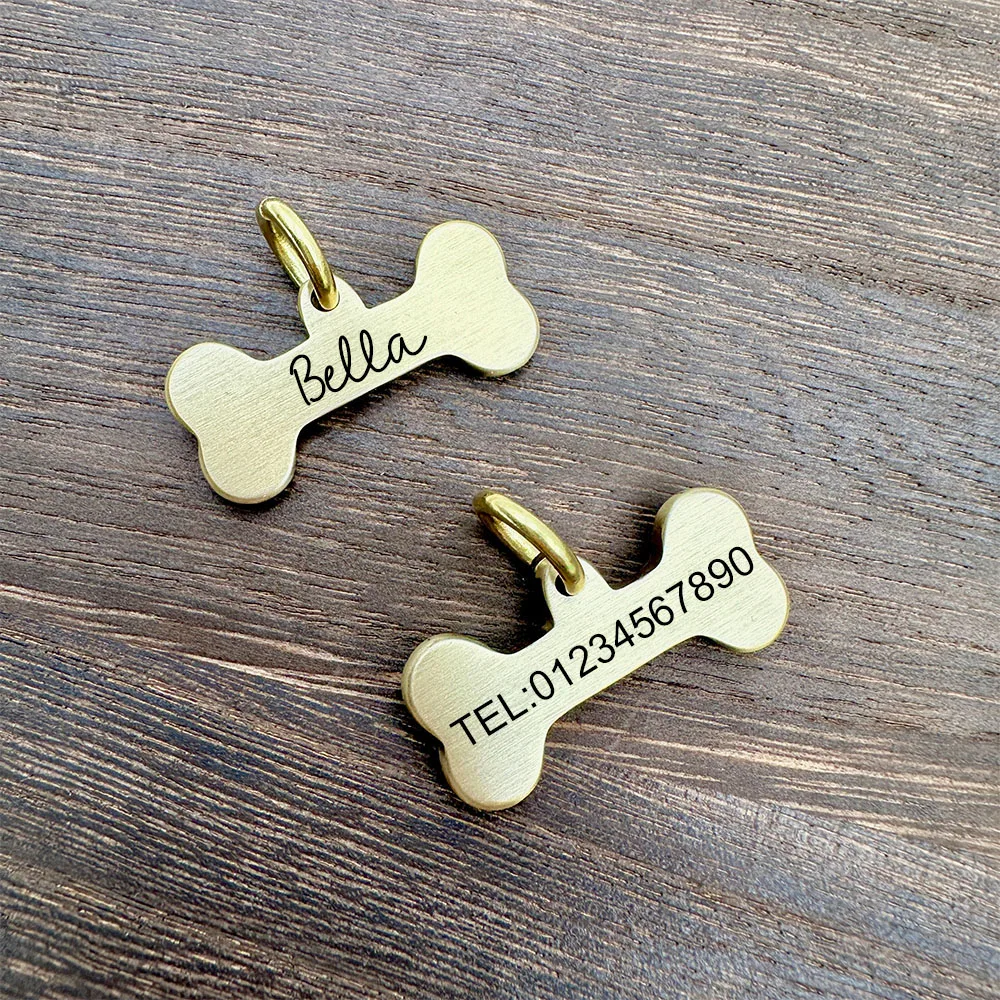 New Bone Personalized Dog Tag Name Pet ID Tag Solid Brass Pets Anti-lost Tag Puppy Accessories Dogs Collar Customized Engraved