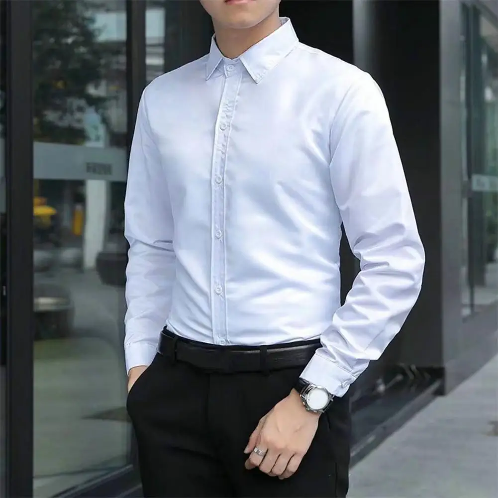 Men British Business Formal Social Long-sleeved Shirts Solid Color Homme Casual Slim Front Personality Party Banquet Blouse