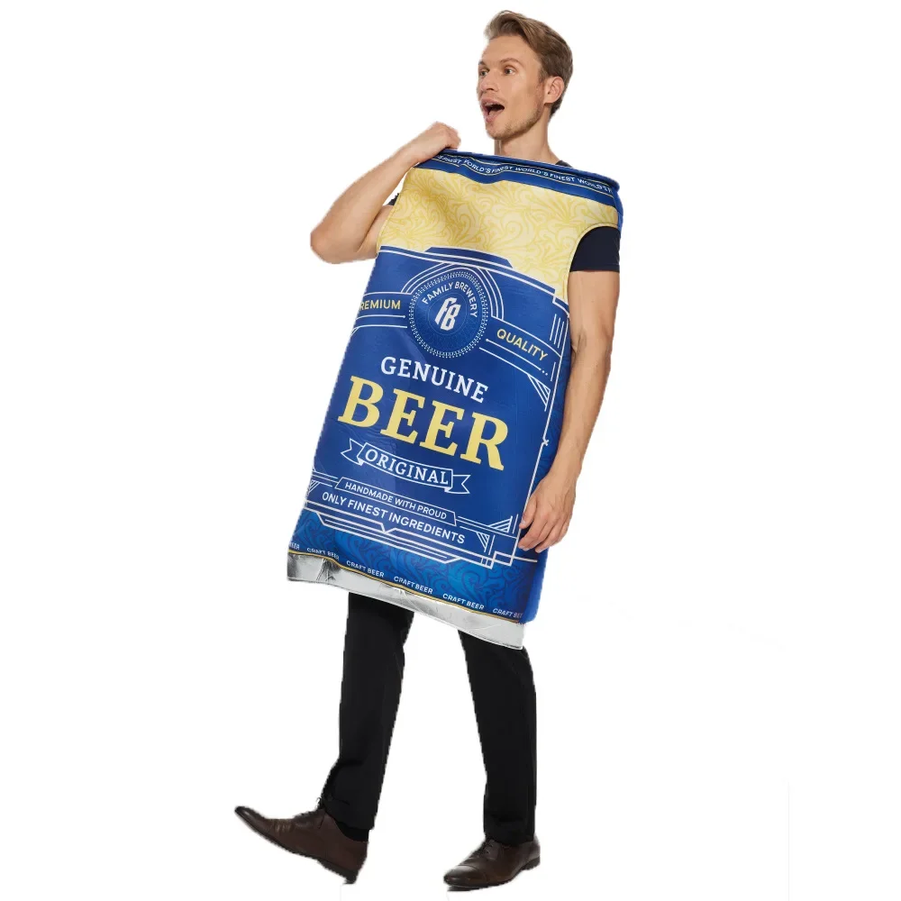 Adult Costume Men Women Funny Beer Bottle Sponge Jumpsuit Halloween Carnival Cosplay Outfit Stage Wear 2024 Atmosphere Props