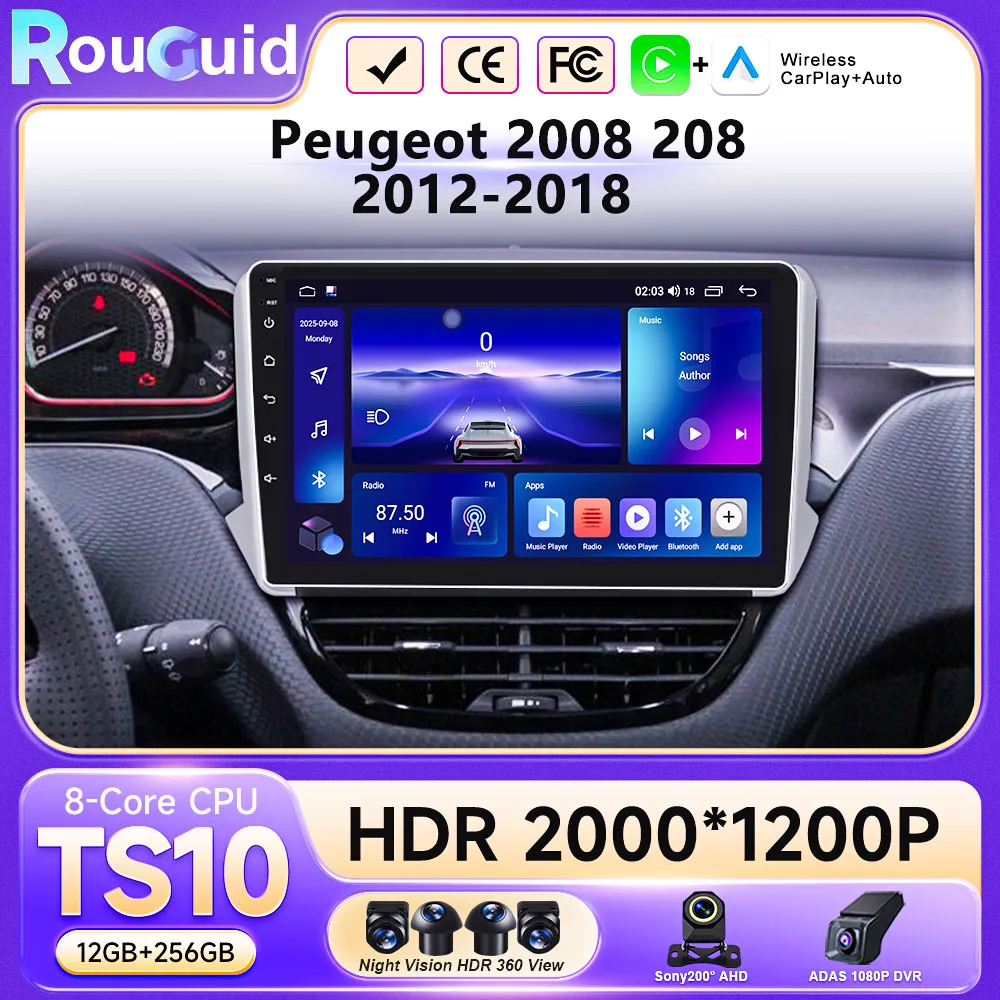 

Car Radio Carplay For Peugeot 2008 208 Auto Android 16 Multimedia Video Player Touch QLED Screen Navigation GPS Auto stereo DVD