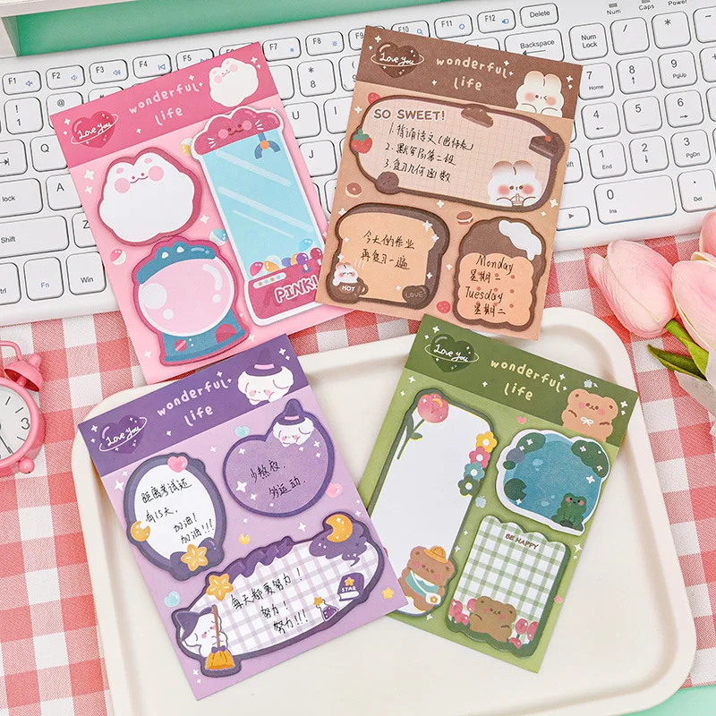 1 Piece Cartoon Adhesive Cute Animals Notes Notepad Memo Pad Stationery Sticker