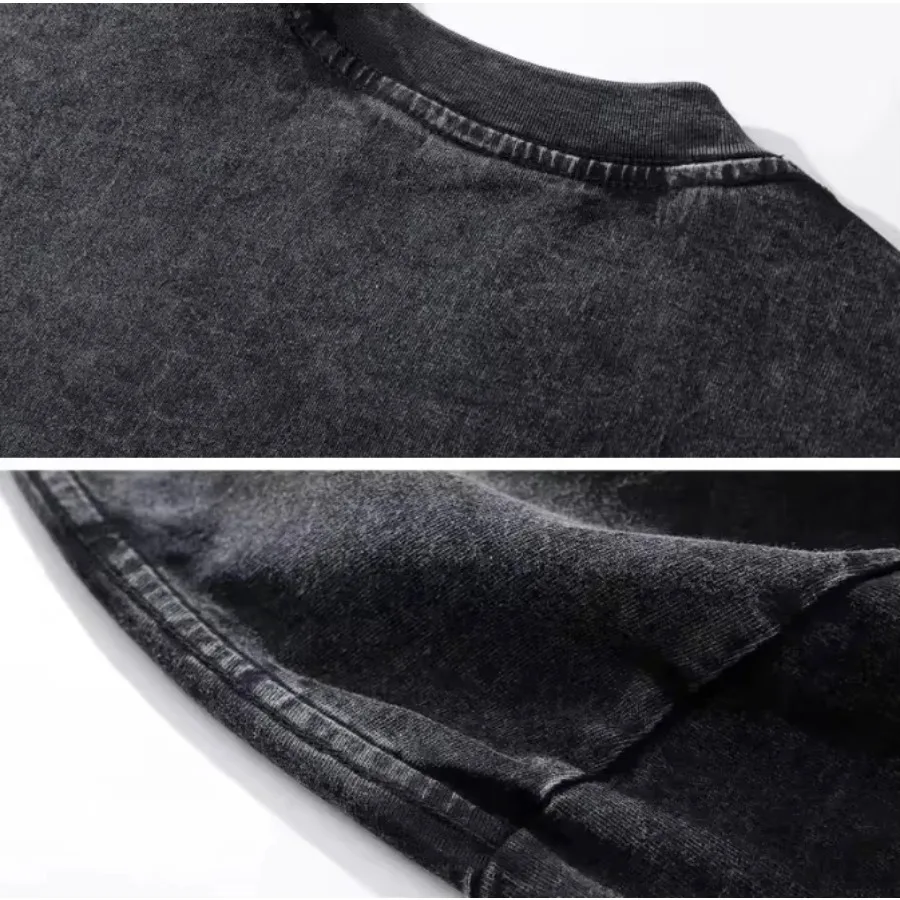 Otoño nuevo estampado de los hombres retro desgastado lavado Camiseta de algodón suelta moda urbana casual versión de desplazamiento
