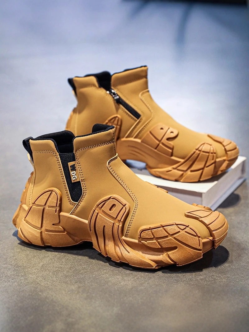 Men's Winter High-Top  Boots Fleece-Lined Waterproof Non-Slip Work Shoes Thick Bottom Sports Casual Shoes