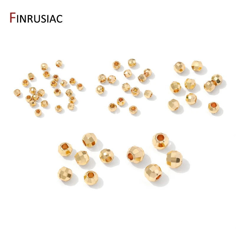 14K Gold Plated Brass Diamond-Cut Spacer Beads,Separator For Beads,Round Spacer Beads DIY Bracelet Necklace Making Accessories