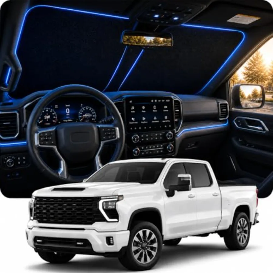 

[2026 Upgraded] Windshield Sun Shade for Chevy Silverado 2019-2025 2026 [Cooling Ice-Crystal, 100 Sun Block] Sunshade for Car W