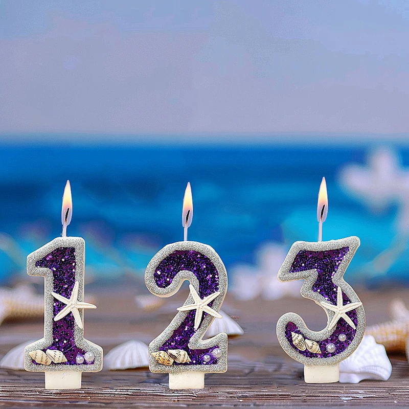 Sparks Birthday Candle 1 Year Mermaid Seashell Birthday Candles Purple Number Candle Topper for Party Decorations Supplies