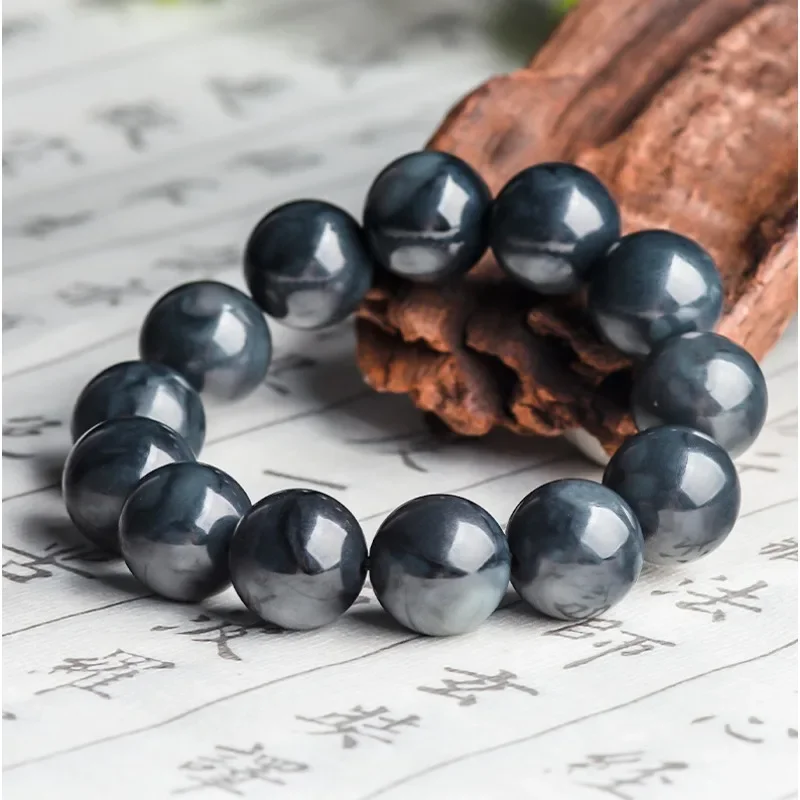 Authentic Natural Hotan Jade Black Beads Jade Hand String Beads Bracelet Fashion High-end Men and Women's Jade Bracelet