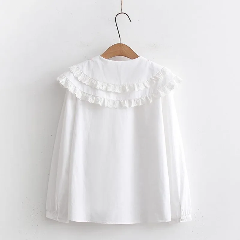 Cute Embroidery Flower Blouse Sweet Doll Collar Button Up Shirts Students Women Summer Tops Y2K Kawaii All-Matching Blusas Tops