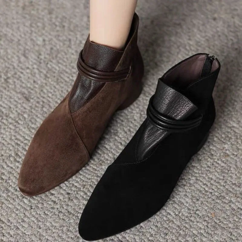 Fur Boots Winter New Suede Warm Outdoor Casual Low Heel Pointed Toe Shoes Rear Zipper Fashion Boots for Women Botas De Mujer
