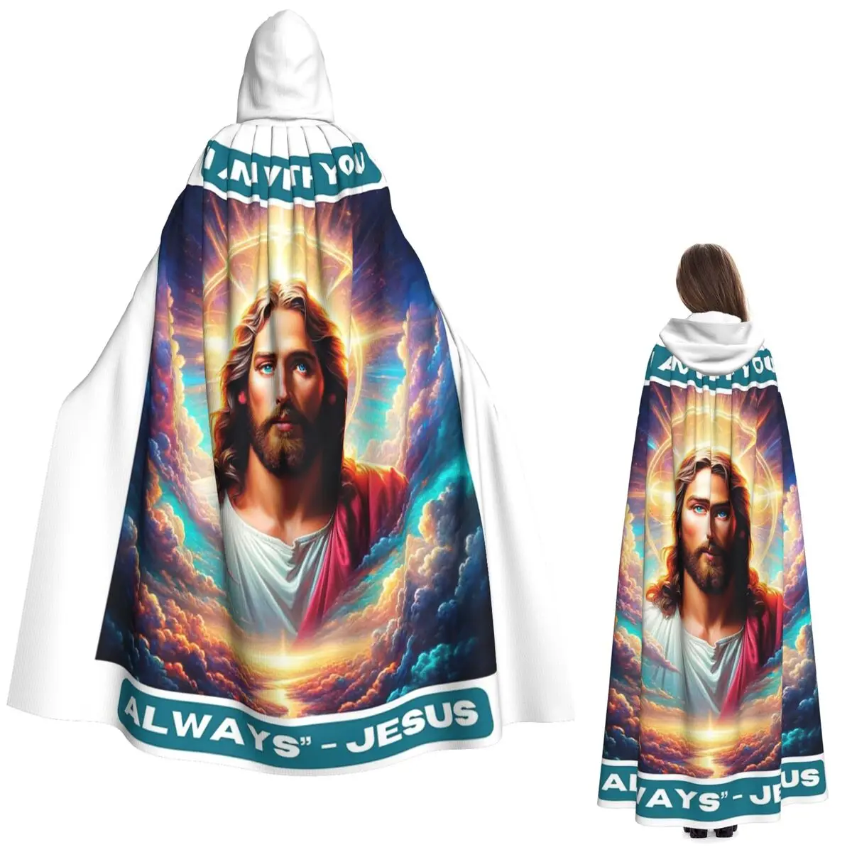 

QuotI Am With You Always Иисус Библейский длинный плащ с капюшоном Ведьма Средневековый костюм Косплей Накидка Хэллоуин Пальто для взрослых унисекс
