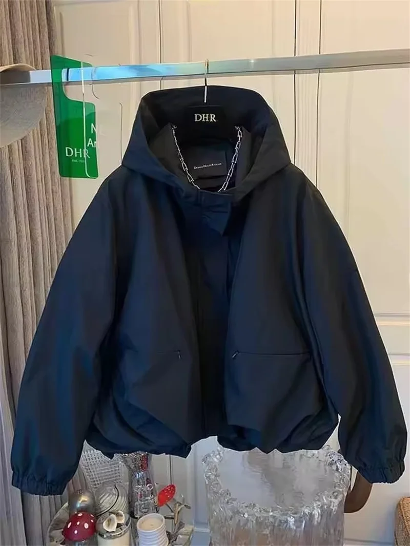 

Women's Solid Color Hoodie Fashionable Versatile Top Loose Heavy-Duty Jacket Spring/Autumn Short Jacket Windbreaker Loose Zipper