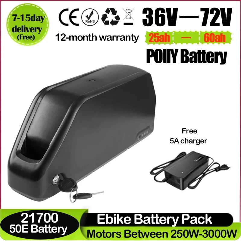 Batterie 48V 20ah velo 60ah Hailong Polly DP-7 52v 50ah kit de conversion ebike 72v 3000w batterie 36v 60v 25ah 30ah40ah E-Bike