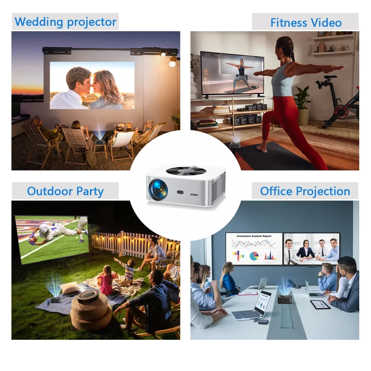 XIWBSY AutoFocus Projector 25000Lumens 800ANSI Bluetooth Projector Video Home Theater Auto Keystone Android 4k Projector Beamer