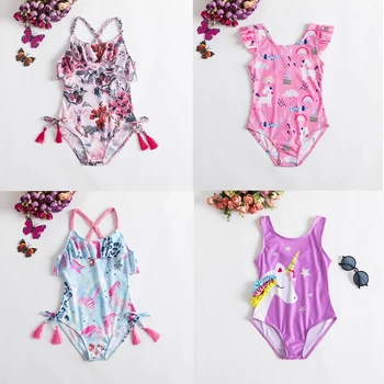 여아용 원피스 꽃 프린트 수영복, 해바라기 해변 목욕 유아 비키니, 신생아 백리스 수영복 