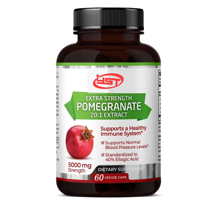 Pomegranate 20:1 extract,5000 MG strength, 40% folic acid, 60 vegetarian capsules, 1 month supply, concentrated 20 times extract