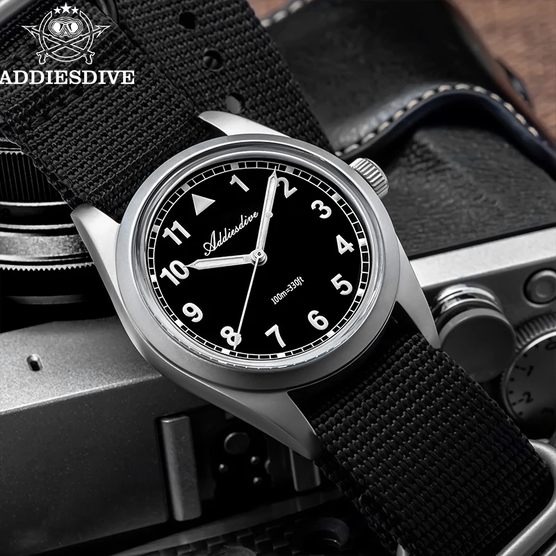 Relojes ADDIESDIVE de 36mm para hombre, reloj de pulsera de cuarzo para hombre, 100m, resistente al agua, cristal de burbuja, reloj de lujo de acero inoxidable 316L