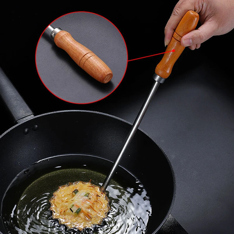 Wooden Handle Frying Spoon Non-Stick Chinese Youdunzi Mold Meat Pie Spoon Fried Food Ladle Serving Spoon Kitchen Cooking Tools