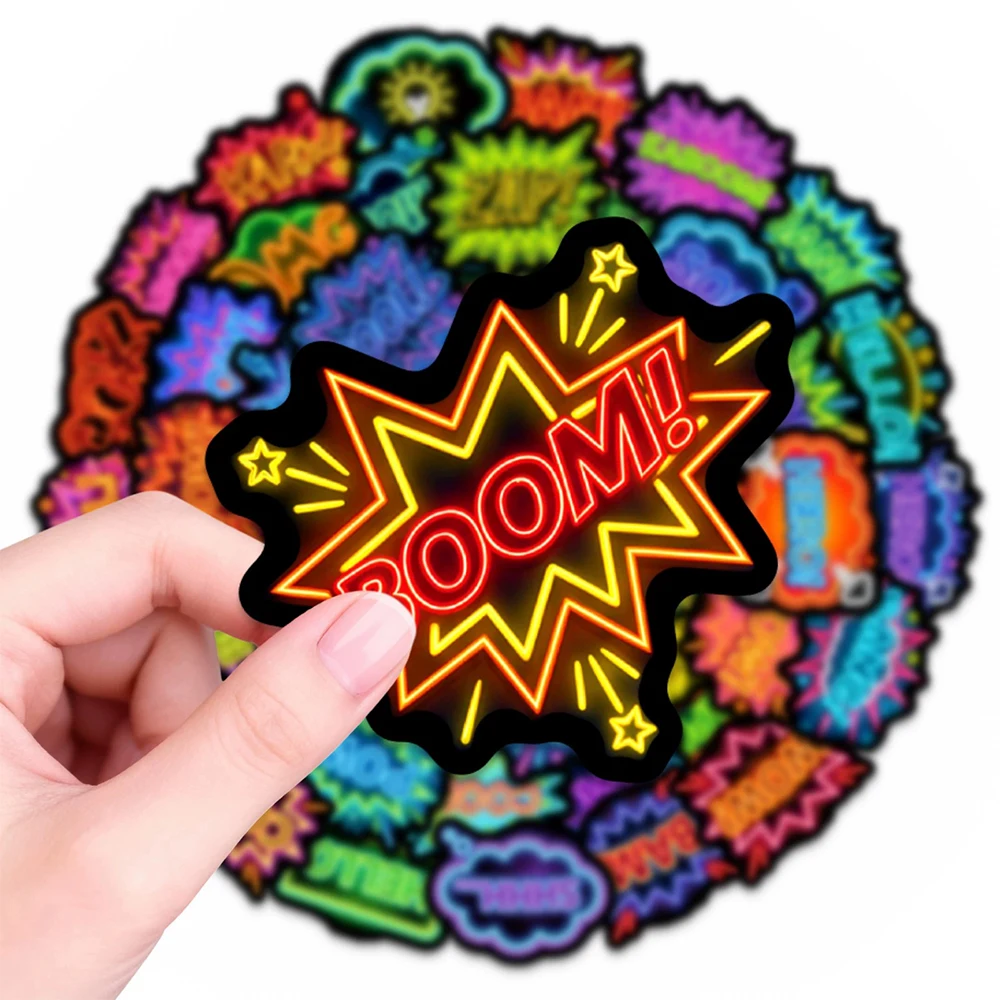 10/30/50 Uds. Pegatinas de Estilo Neón con Palabras BOOM, POW, BAM, WOW, Calcomanías de Dibujos Animados, Graffiti Genial para Laptop, Teléfono, Coche