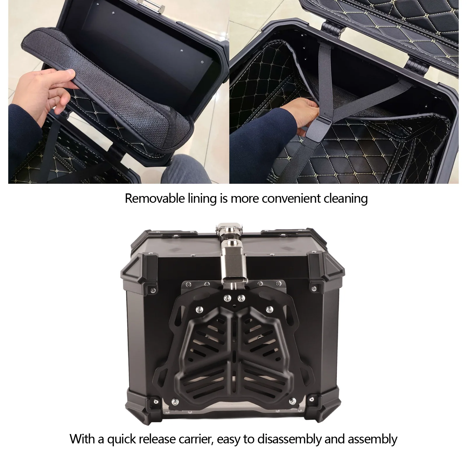 Motorbike Storage Box Top Box Tail Box Trunk Carrier Universal Black 45L Motorcycle  Aluminum Top Case Tail Box Luggage