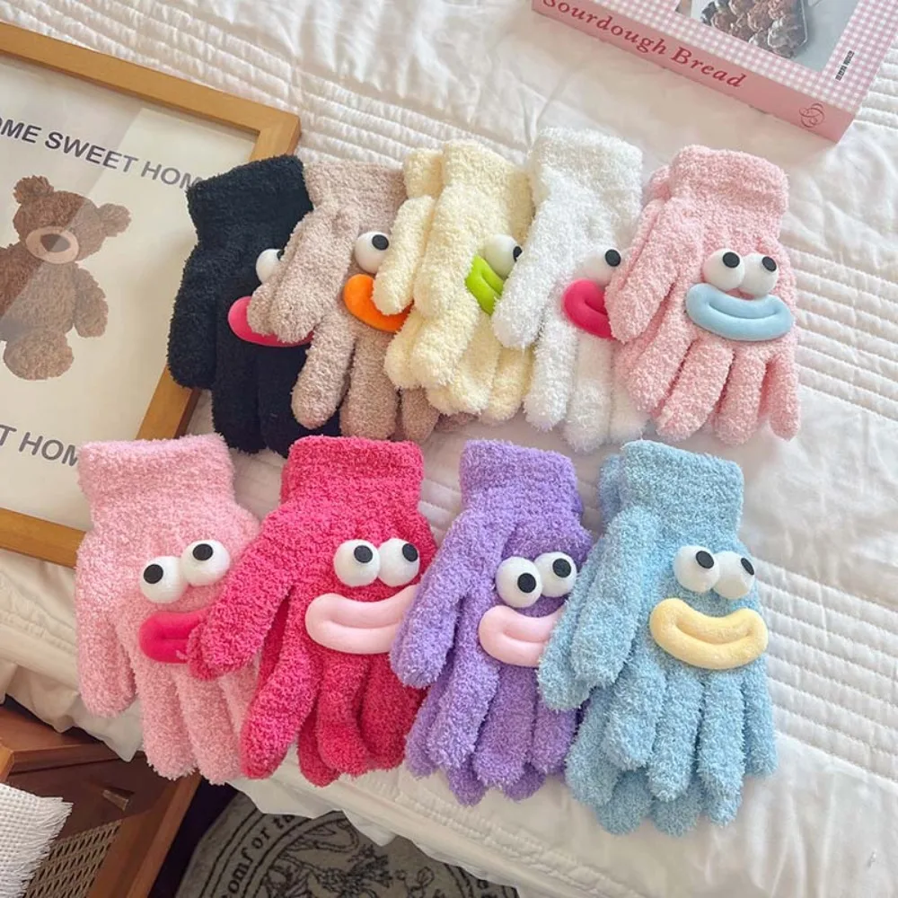 Fashion Cartoon Finger Gloves Cute Candy Color Big Mouth Gloves Warm Cold-proof Five-finger Gloves Winter