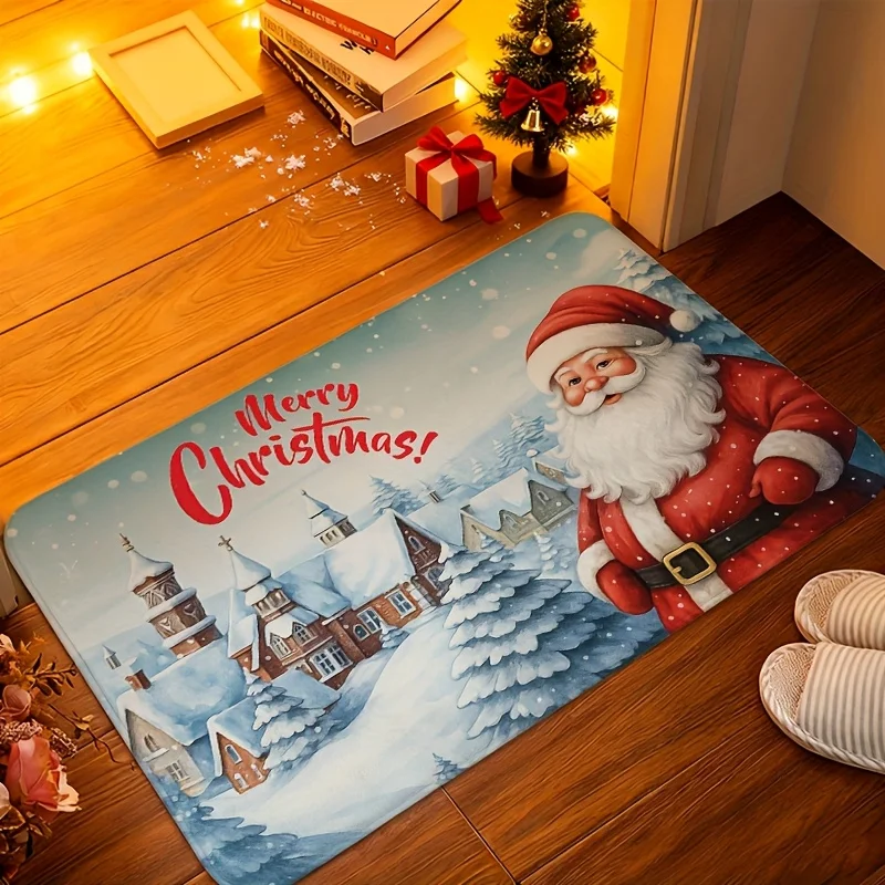 Santa Claus Snow Village graphics welcome rug,bedroom,balcony,entryway,hallway Mat,Entry Door Rug home decor Christmas Present