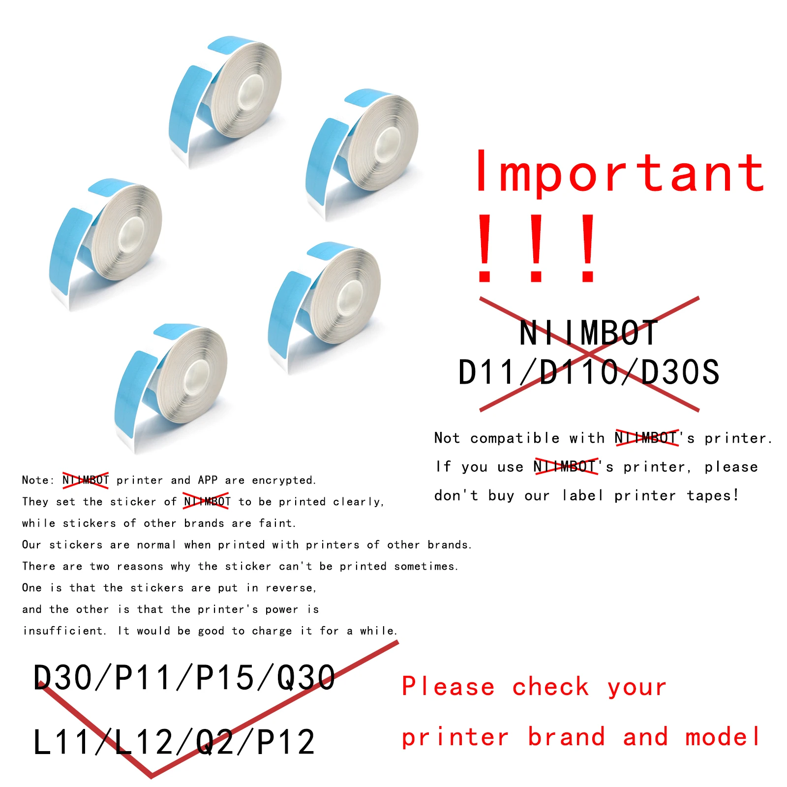 5PK P15  label Paper  P11 Adhesive15*30blue Lable tape Suit for Pristar P15 D30 P12 Label tape   Thermal Label