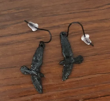 Gothic Black Raven Earring Goth Crow Bird Skull Oddities Wicca Occult Punk Jewelry