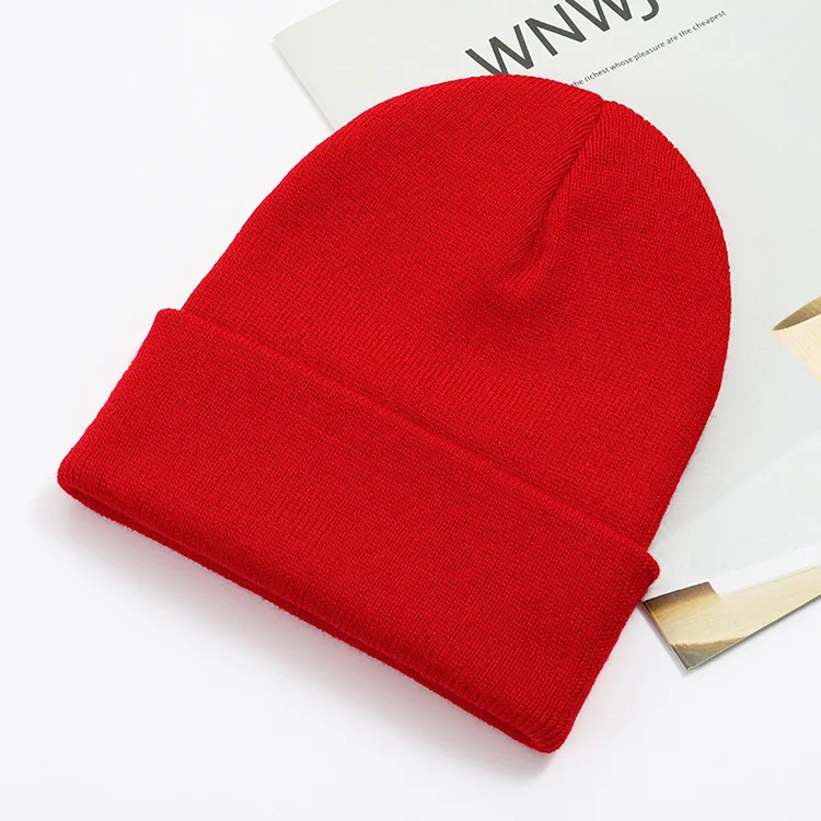 Fluorescent Pullover Light Board Knitted Beanie Hat Solid Color Cold Hat Customized Embroidery Logo Warm Ski Hat