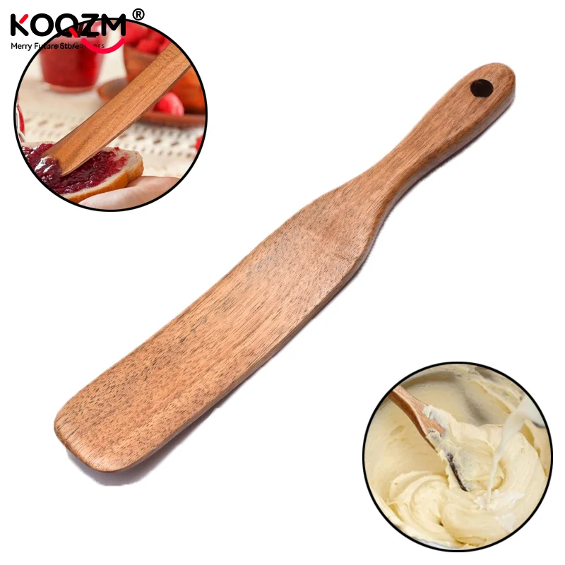 Espátula de madera para masa madre, mantequilla y pan; cuchara de madera para mezclar ensaladas; utensilio de cocina.