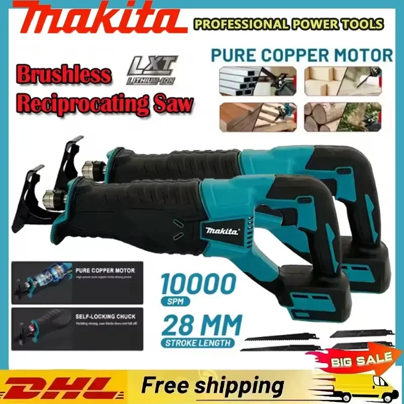 

Бесщеточная сабельная пила Makita, портативный аккумуляторный электроинструмент с 4 пильными полотнами для батарей 20В/18В