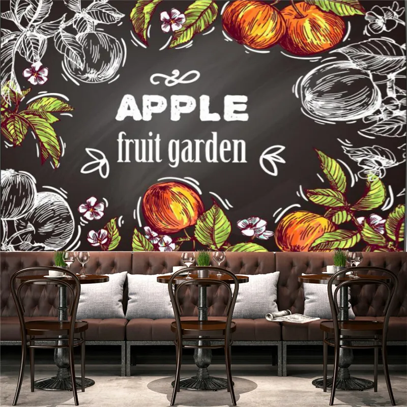 Modern Hand Drawn Fruit Restaurant Wallpaper Snack Bar Background Industrial Decor Wall Papers Mural Papel De Parede 3d