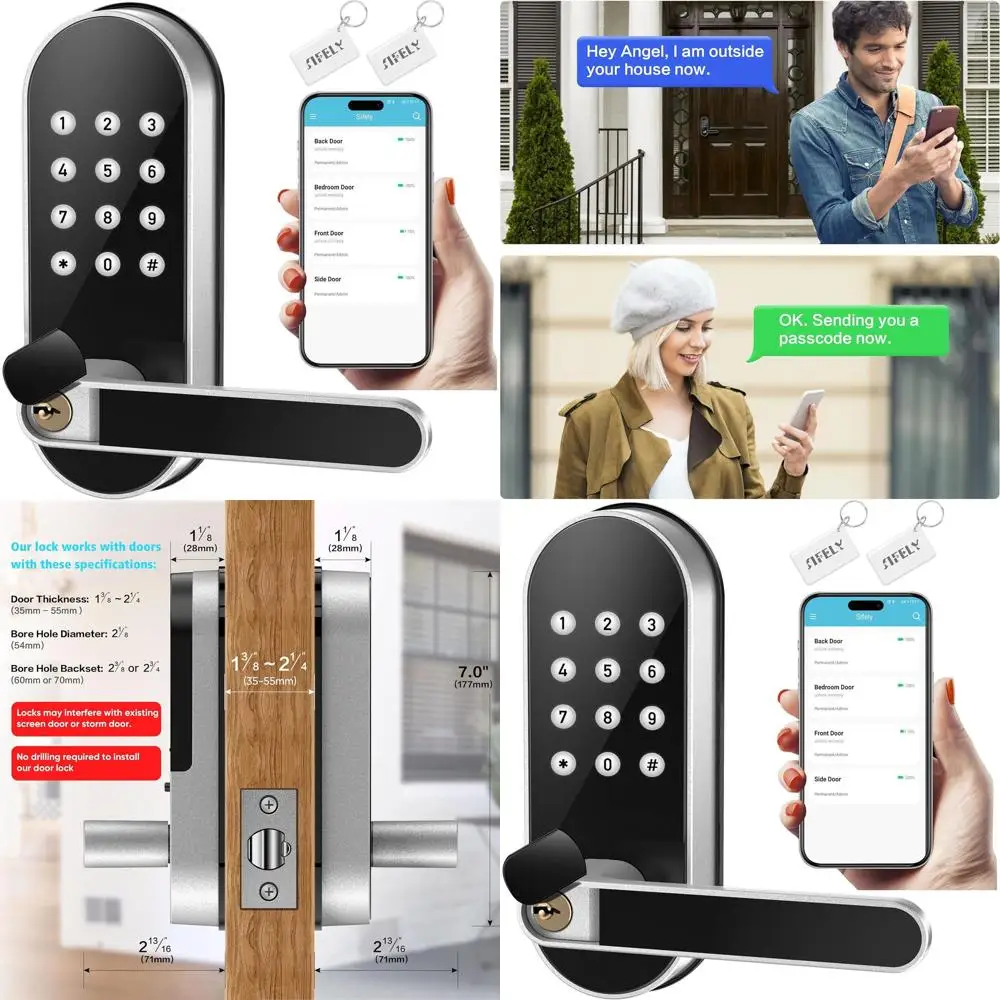 

Smart Door Lock with Handle, Digital Deadbolt for Home, Office, and Interior Doors, App-Controlled for Airbnb, Suitable for Gues