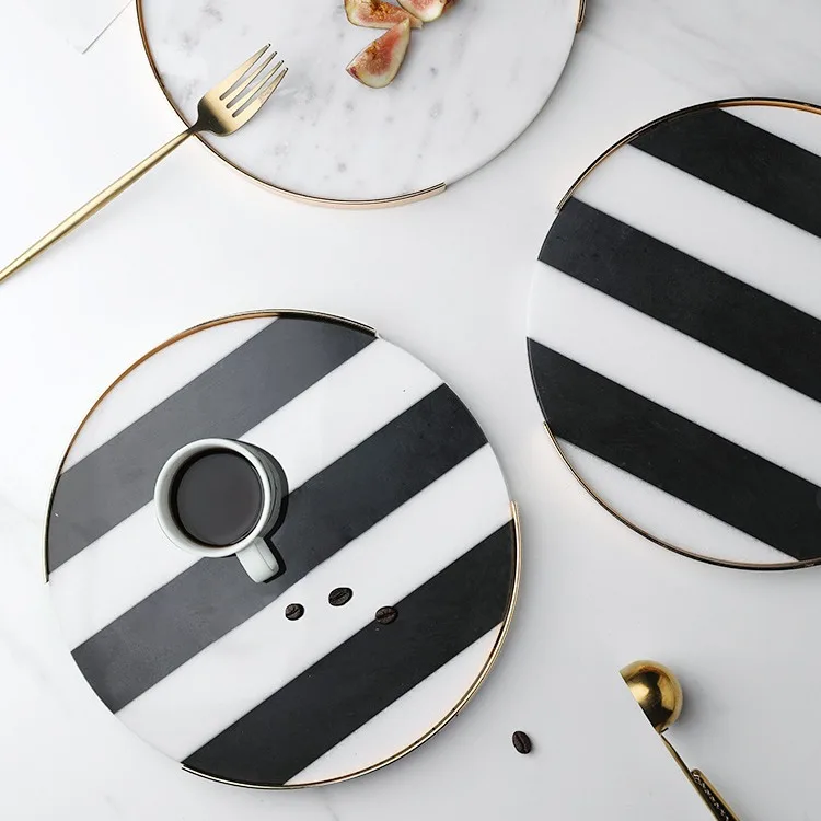 

Modern Round Tray, White Marble and Gold, Contemporary Marble Tray for Storage and Display