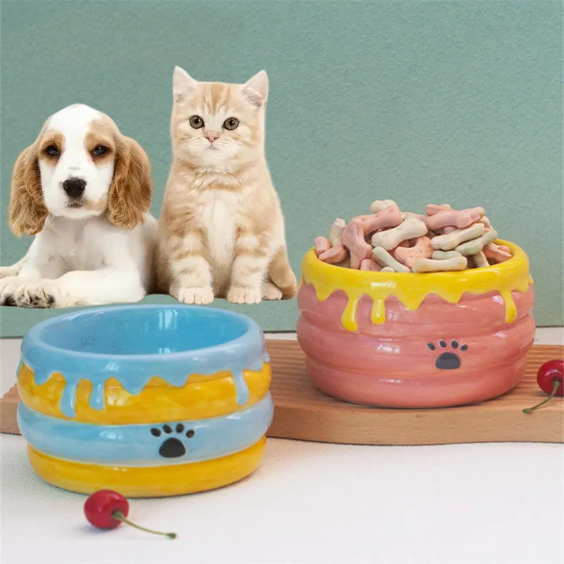 Ceramic Extra Wide Raised Cats Food Bowl,Honey Jar Pet Bowls Cat Feeder Whisker Stress-Free Dog Cat Feeding Bowls Pet food bowl