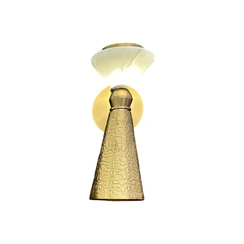 Modern decorative wall lamp with marble lampshade and innovative shaped metal frame, suitable for homes, hotels, and villas