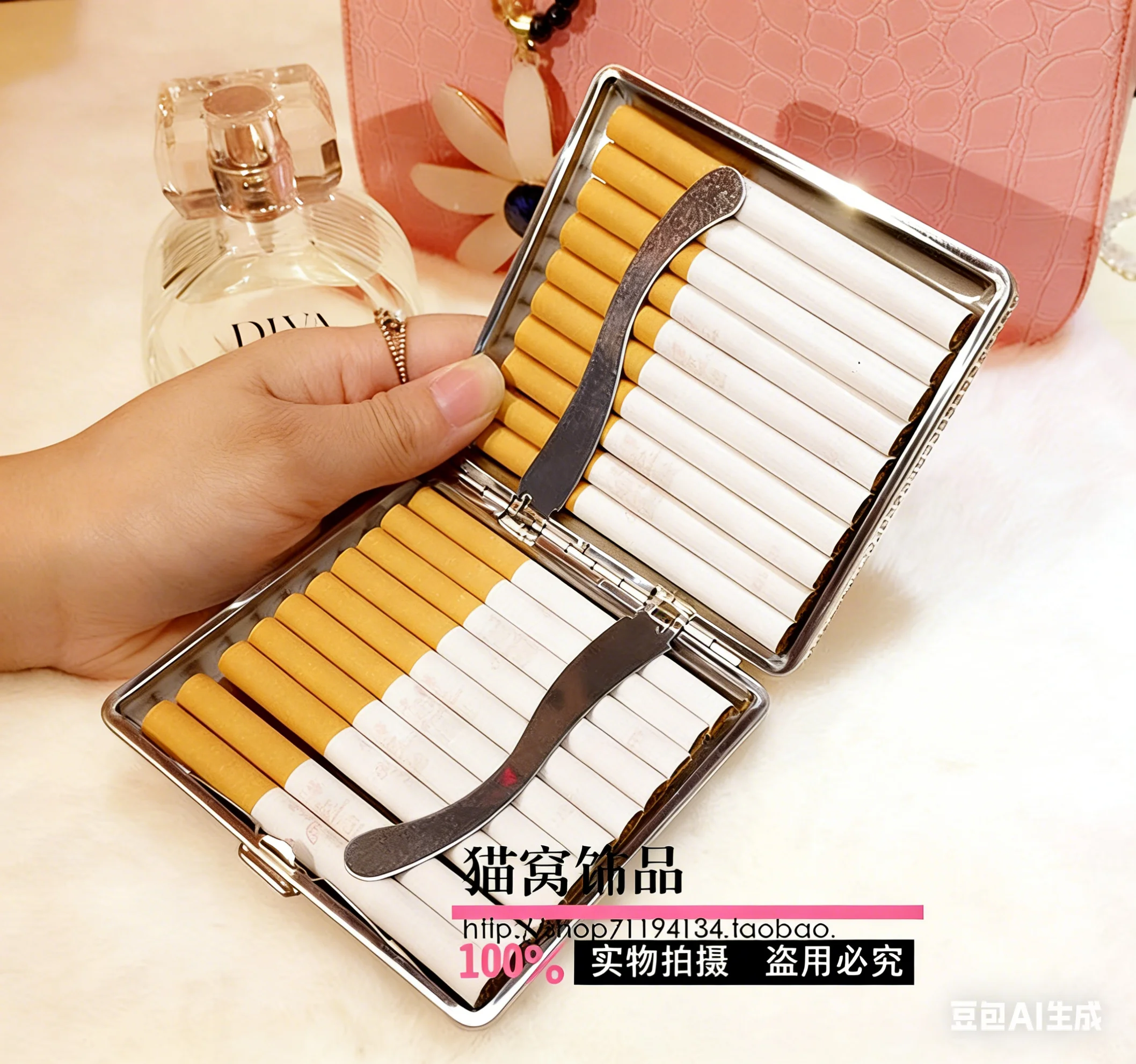 Women\'s Metal Cigarette Case 20pcs Capacity 84mm King Size, Shiny Rhinestone Exquisite Cigarette Box Holder