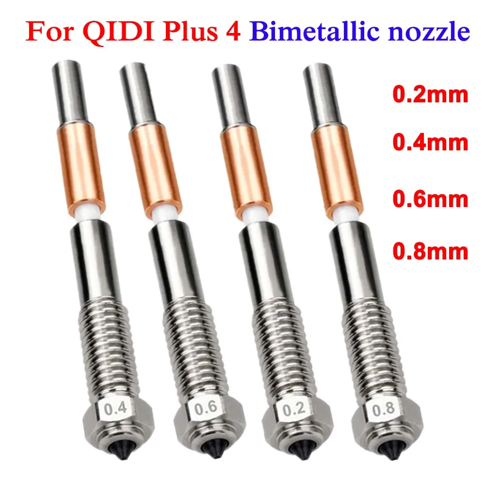 For QIDI Plus 4 Bimetal Nozzle 0.2mm 0.4mm 0.6mm 0.8mm for QIDI Tech Plus4 Silicone Sleeve 3D Printers Hotend Accessories