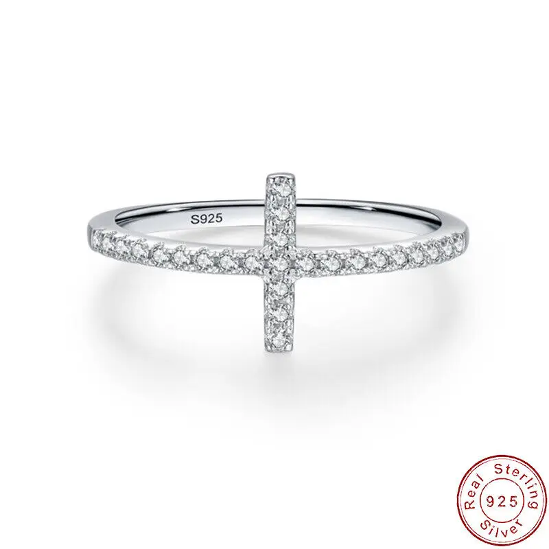 

Европейский крест Pave прозрачный AAA CZ S925 стерлингового серебра кольцо на палец для женщин день рождения свадебные украшения