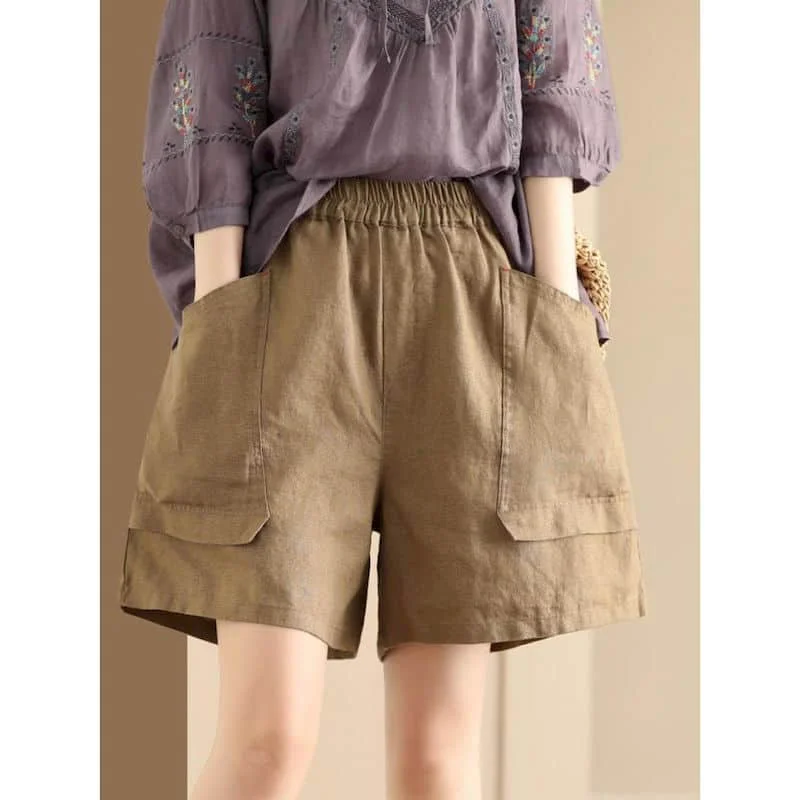 Solid Shorts for Women Summer Casual Cotton Straight Short Pants Korean Style Elastic Waist Five-point Trousers Women Clothing