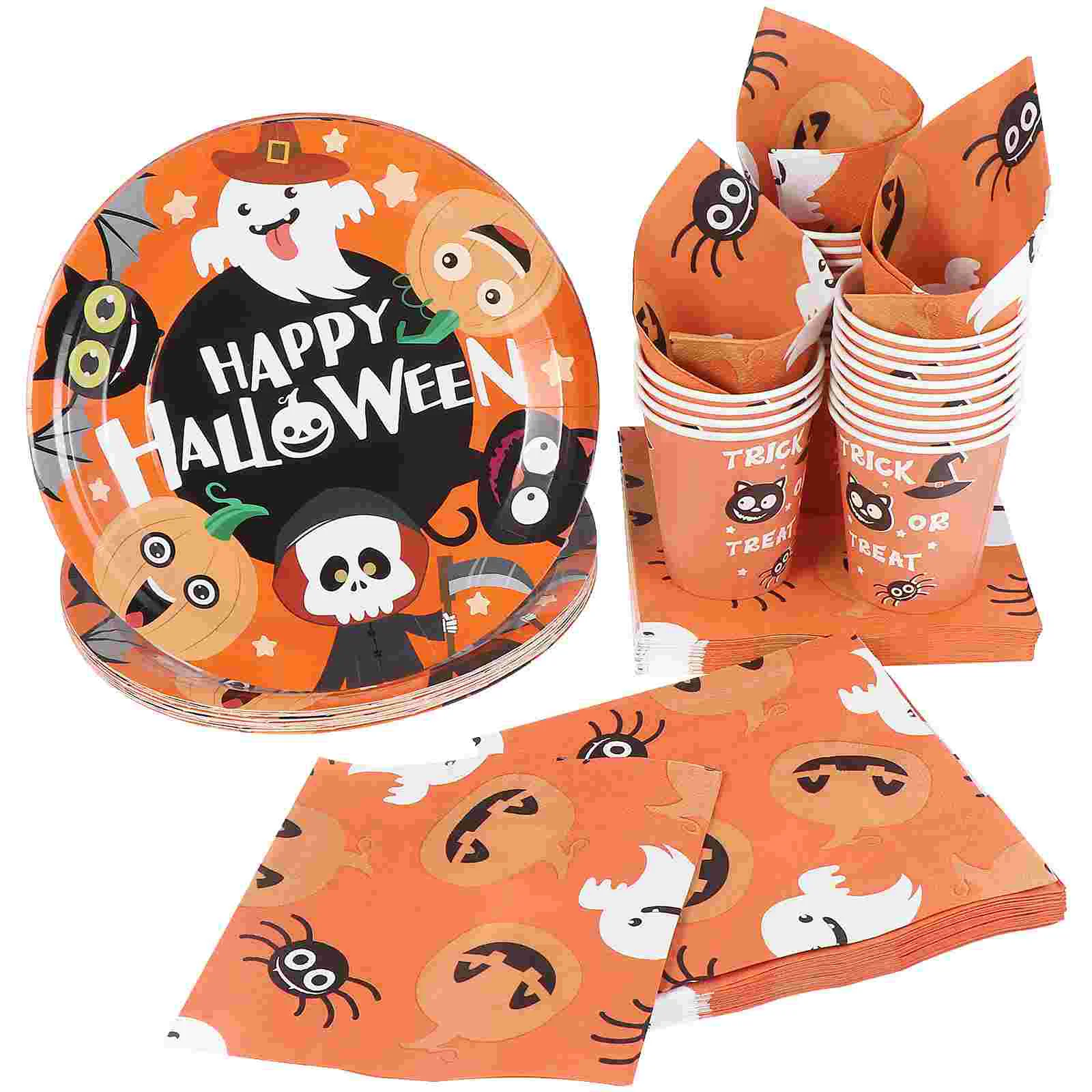 

Halloween Paper Cup Ghost Plates and Napkins Cups Decor Party Tableware Decoration Supplies Disposable