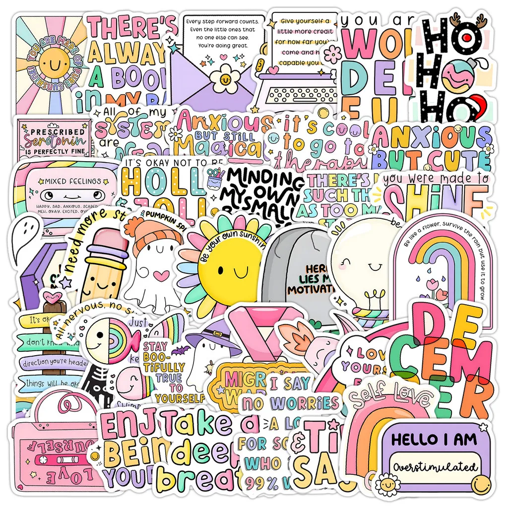 50PCS Cute Style English Phrases Graffiti Stickers - Waterproof Decor for Water Cup, Computer & Luggage(Anime Worlds Store)