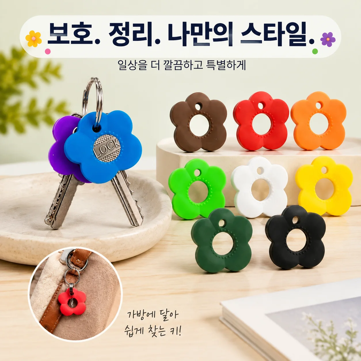 Soft Silicone Key Identifier Tags with Plum Blossom Outline Classify Different Lock Keys Separately Elastic Protective Covers