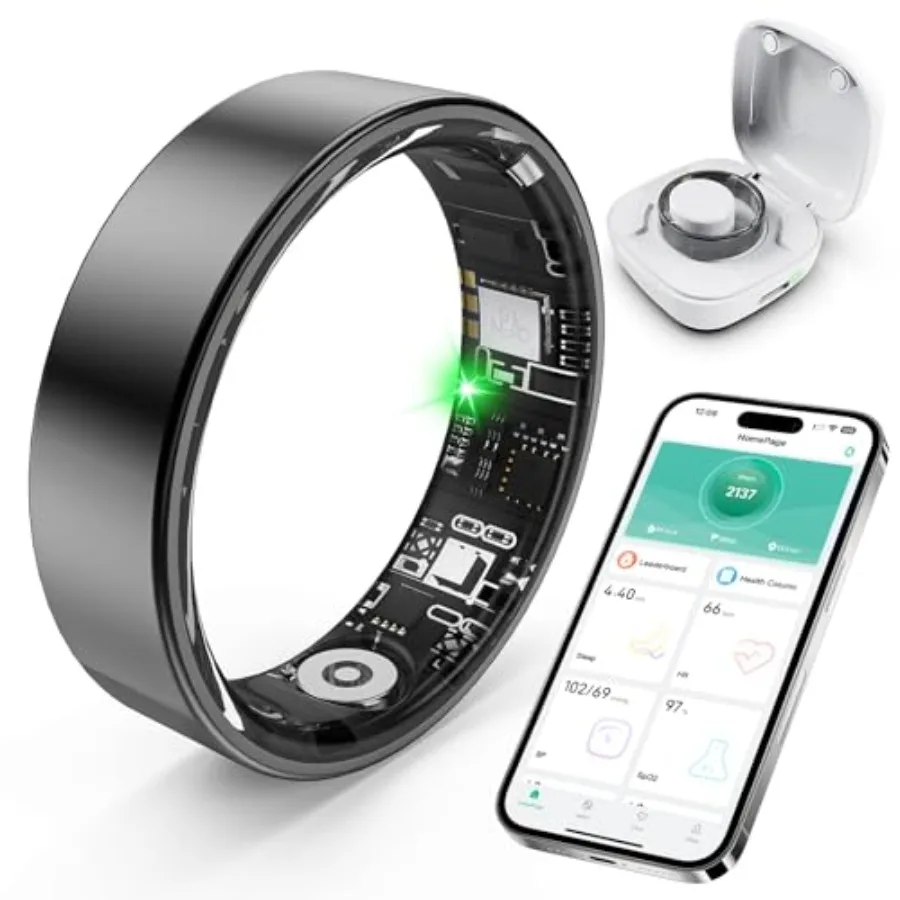 Smart Ring with Sleep Monitoring Step Counting Heart Rate Blood Oxygen for iOS and Android No Subscription Fee IP68 Waterproof