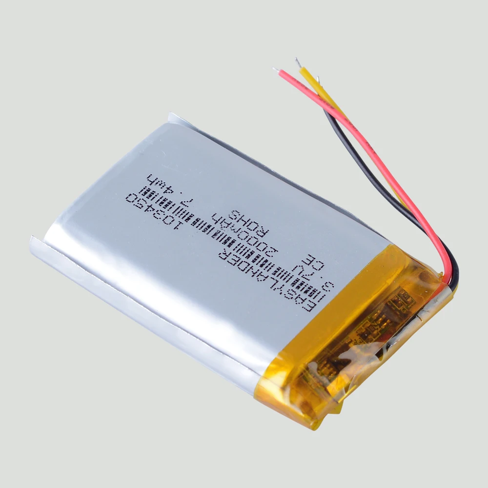Fils de silicone 3 fils 103450   3.7V 2000mAh Li polymère batterie rechargeable au lithium Lipo Batteries