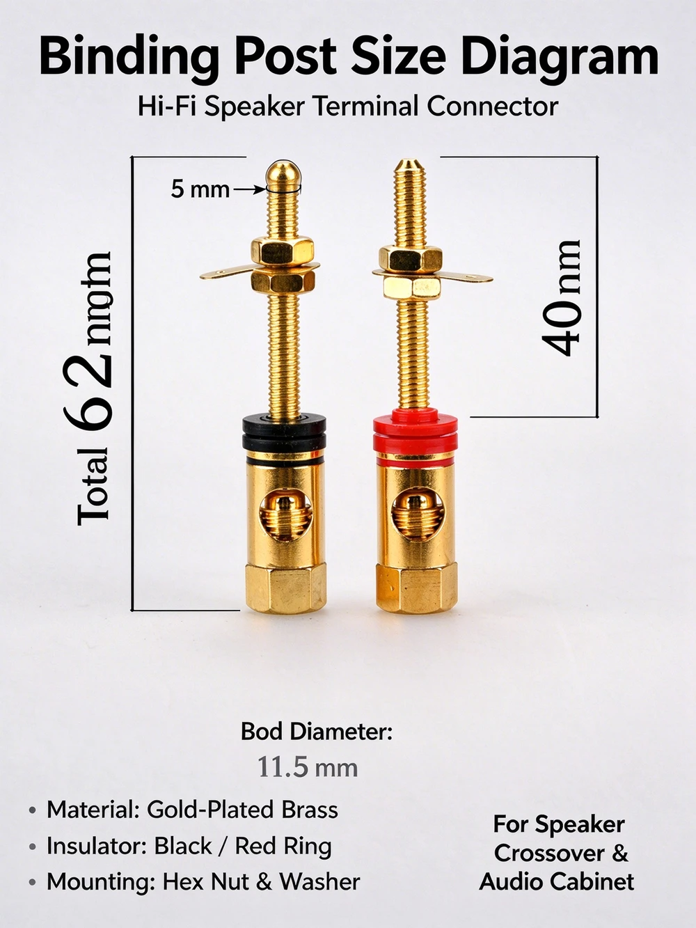 HIFIDIY LIVE 2 Stück Lautsprecher DIY Verlängerter Anschlussklemmen-Binding Post HIFI Verstärker Reines Kupfer Vergoldete Bananenbuchse – Detail 5