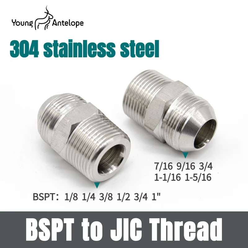 

JIC Male 74° CONE To BSPT Male Hydraulic Oil Connector Accessories Taper Adapter 1JT-SP NPT 7/16 To 1/4" Pipe Fittings Adapter